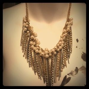 Pearl Rhinestone and Chain Fringe BibStatementNeck